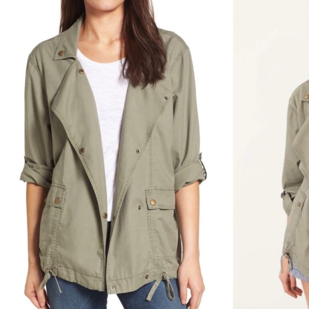 Olive Green Caslon Rolled Sleeve Utility Jacket